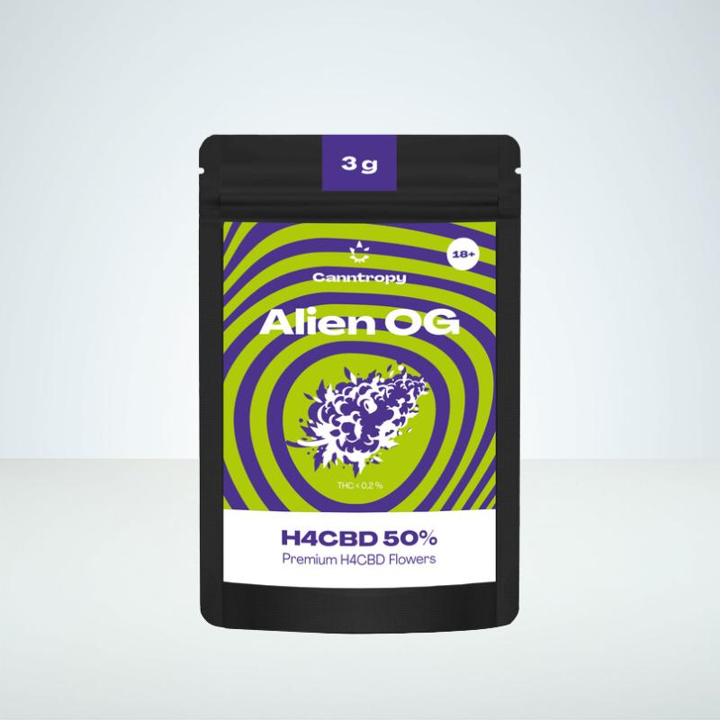 Förpackning med Alien OG H4CBD buds